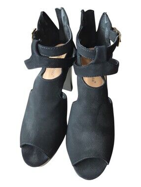 TOP Moda Black Suede Peep-Toe Ankle Strap Heels